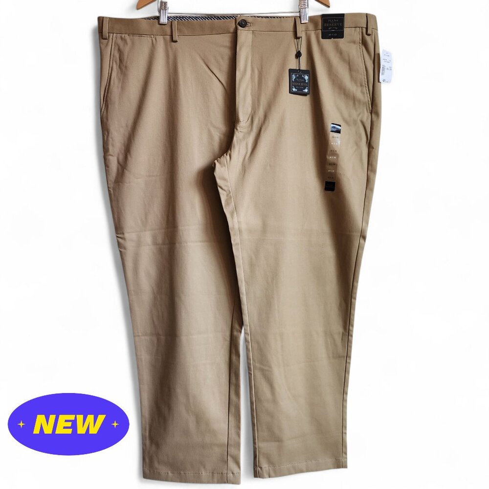 50x30 Tan Chinos Jos A Bank Cotton Reserve Pants New Flat Front British Khakis
